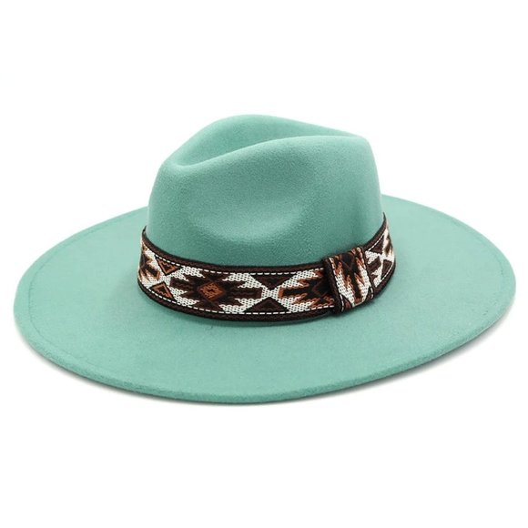 Hat. Turquoise Felt. Southwestern Pattern Band. NWT - Picture 4 of 5